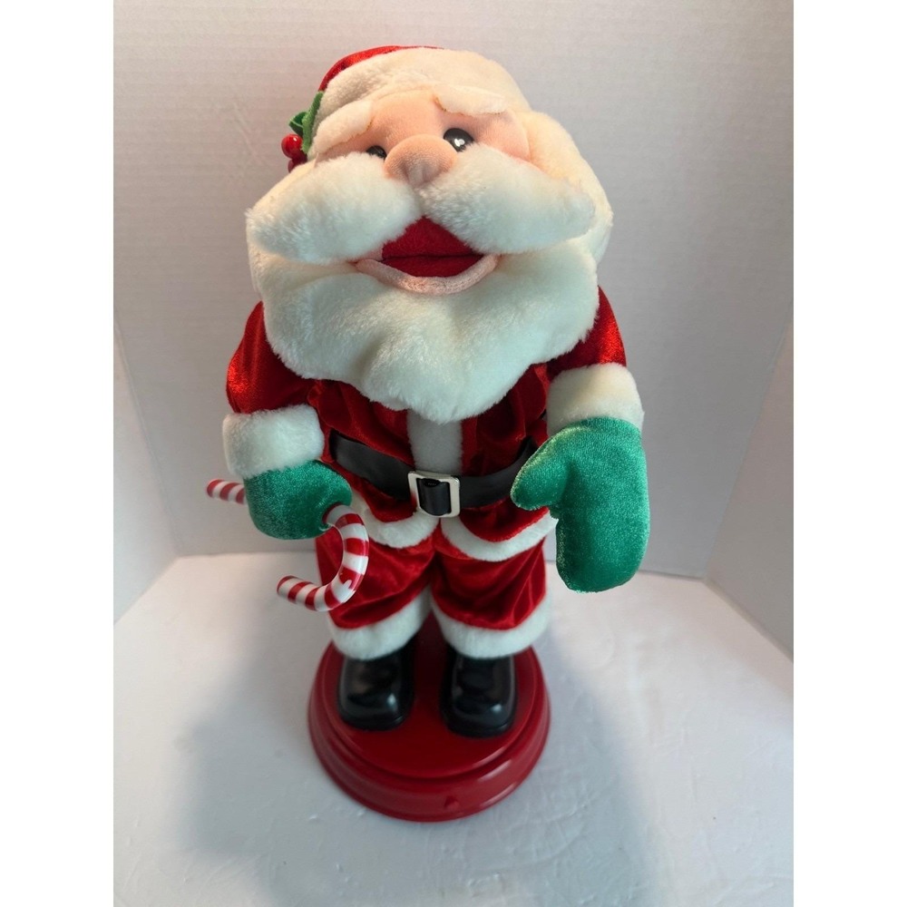 Gemmy Animated Santa Claus Figure Red Velvet Suit Candy Cane Holiday Decor 16in